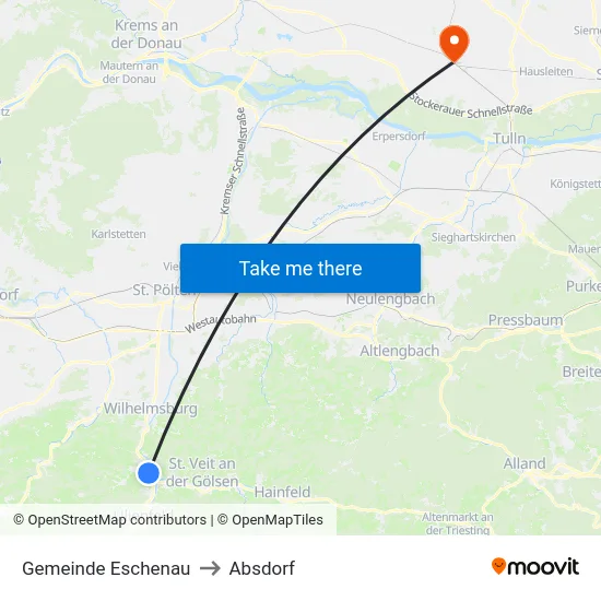 Gemeinde Eschenau to Absdorf map