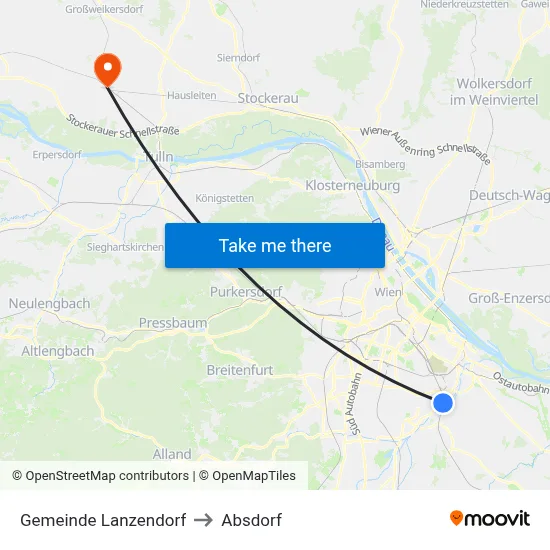 Gemeinde Lanzendorf to Absdorf map