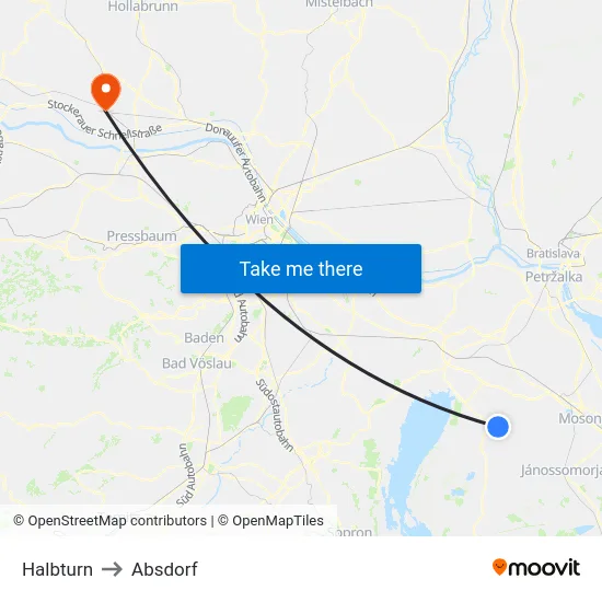 Halbturn to Absdorf map