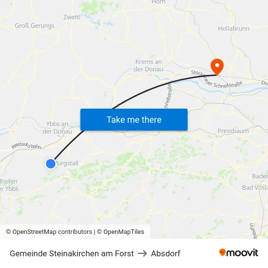 Gemeinde Steinakirchen am Forst to Absdorf map