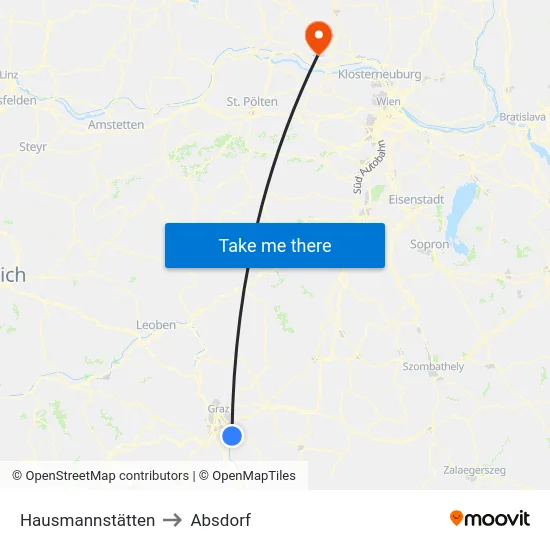 Hausmannstätten to Absdorf map