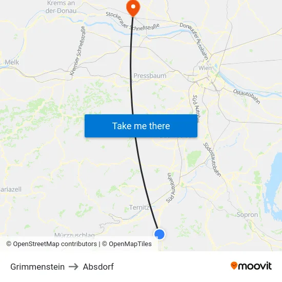Grimmenstein to Absdorf map