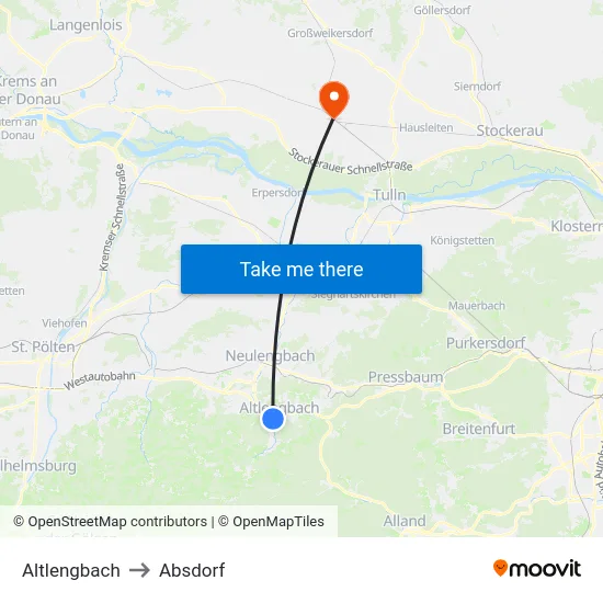 Altlengbach to Absdorf map