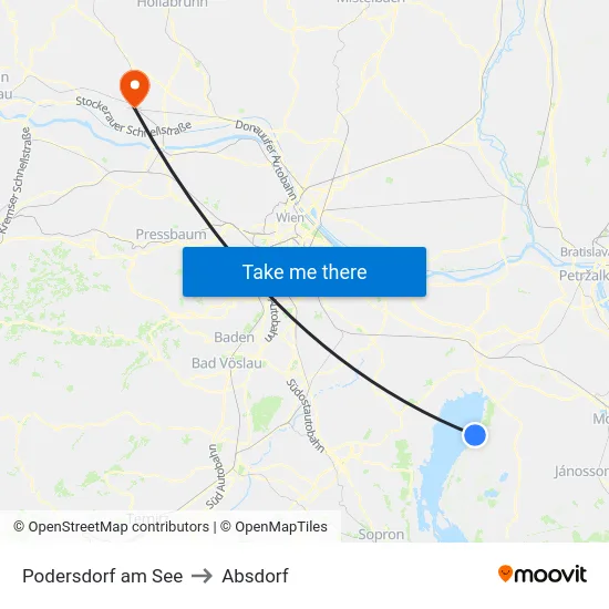 Podersdorf am See to Absdorf map