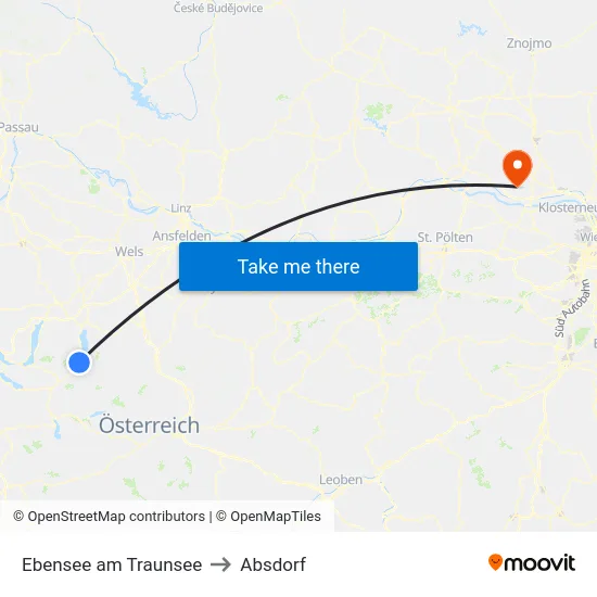 Ebensee am Traunsee to Absdorf map