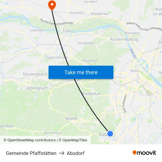 Gemeinde Pfaffstätten to Absdorf map
