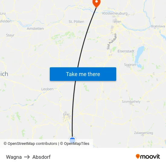 Wagna to Absdorf map