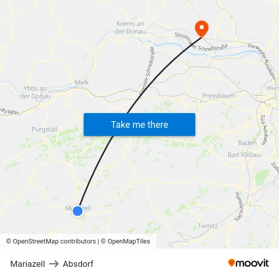 Mariazell to Absdorf map