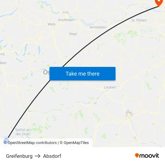 Greifenburg to Absdorf map