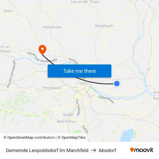 Gemeinde Leopoldsdorf Im Marchfeld to Absdorf map