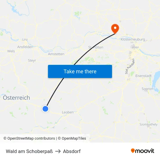 Wald am Schoberpaß to Absdorf map