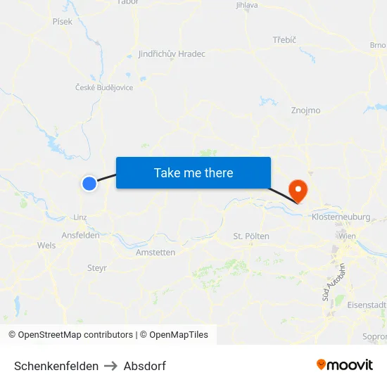 Schenkenfelden to Absdorf map