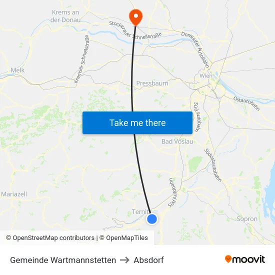 Gemeinde Wartmannstetten to Absdorf map