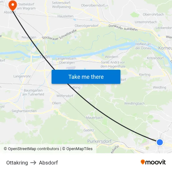 Ottakring to Absdorf map