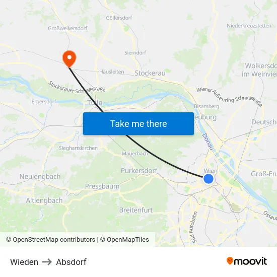 Wieden to Absdorf map