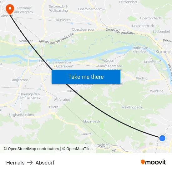 Hernals to Absdorf map