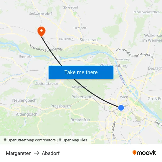 Margareten to Absdorf map