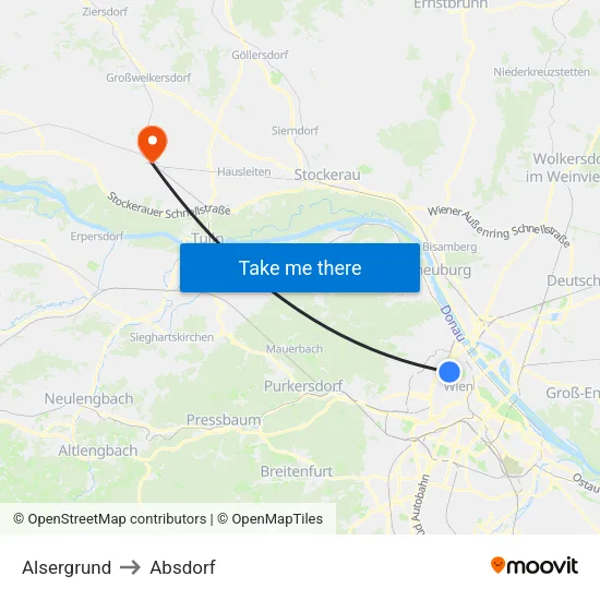 Alsergrund to Absdorf map