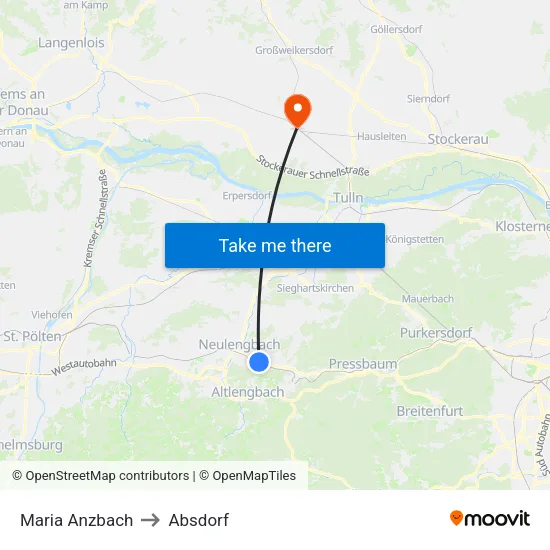 Maria Anzbach to Absdorf map