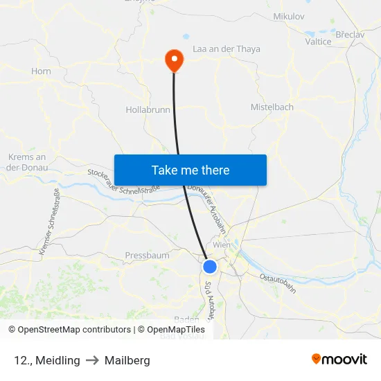 12., Meidling to Mailberg map