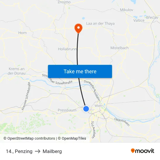 14., Penzing to Mailberg map