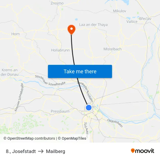 8., Josefstadt to Mailberg map