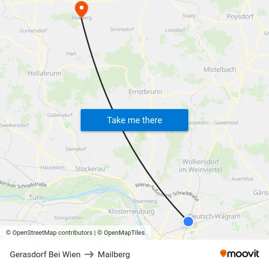 Gerasdorf Bei Wien to Mailberg map