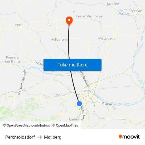 Perchtoldsdorf to Mailberg map