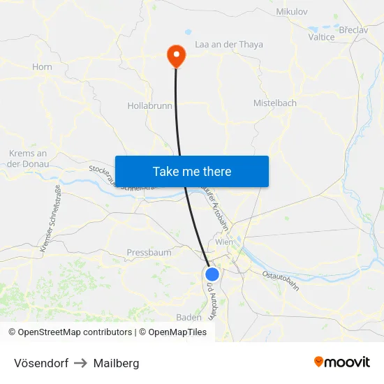 Vösendorf to Mailberg map