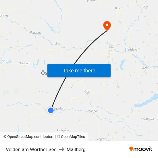 Velden am Wörther See to Mailberg map