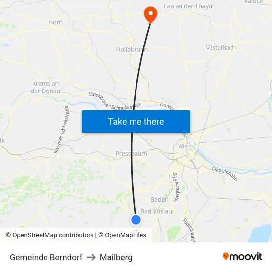 Gemeinde Berndorf to Mailberg map