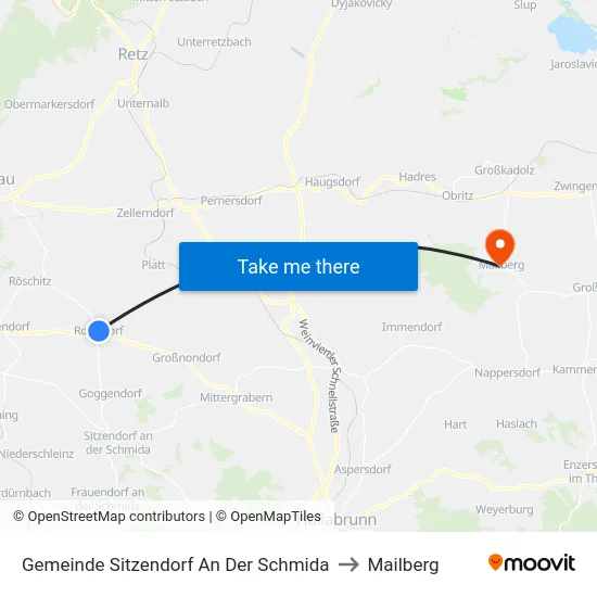 Gemeinde Sitzendorf An Der Schmida to Mailberg map