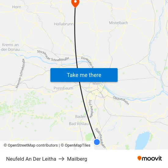 Neufeld An Der Leitha to Mailberg map