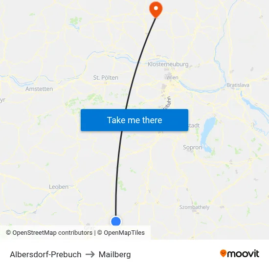 Albersdorf-Prebuch to Mailberg map
