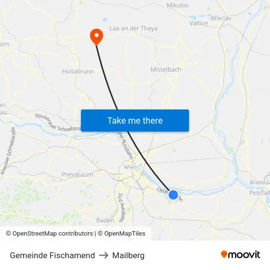 Gemeinde Fischamend to Mailberg map