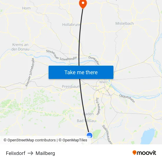 Felixdorf to Mailberg map