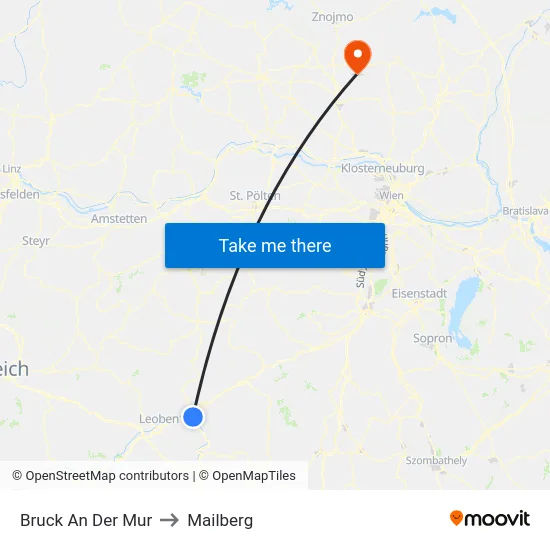 Bruck An Der Mur to Mailberg map