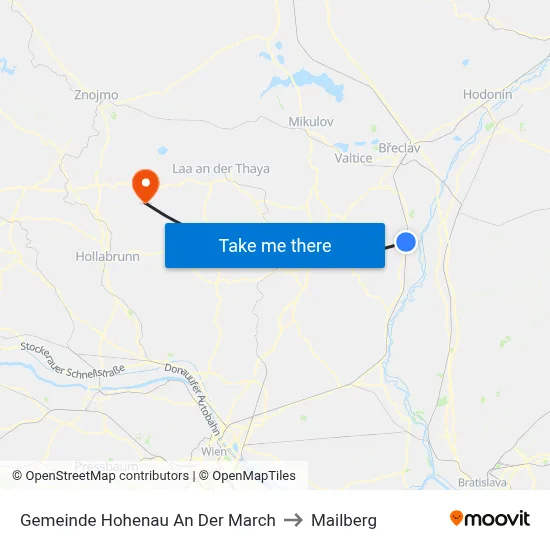 Gemeinde Hohenau An Der March to Mailberg map