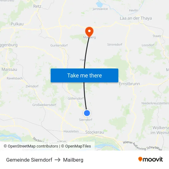 Gemeinde Sierndorf to Mailberg map