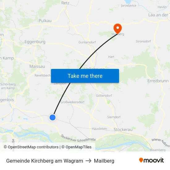 Gemeinde Kirchberg am Wagram to Mailberg map