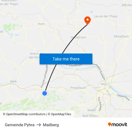 Gemeinde Pyhra to Mailberg map