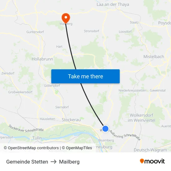 Gemeinde Stetten to Mailberg map