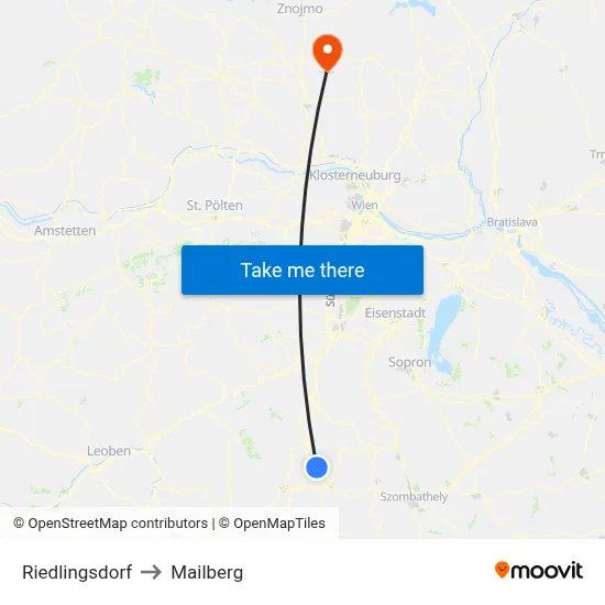 Riedlingsdorf to Mailberg map