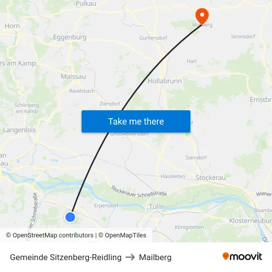Gemeinde Sitzenberg-Reidling to Mailberg map
