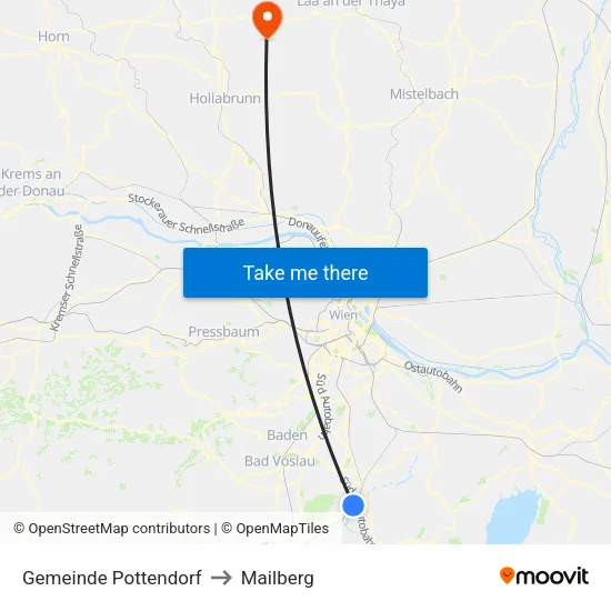 Gemeinde Pottendorf to Mailberg map