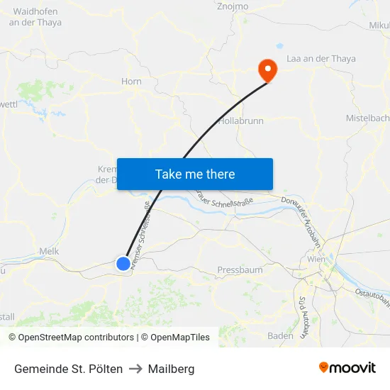 Gemeinde St. Pölten to Mailberg map