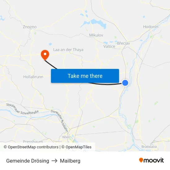 Gemeinde Drösing to Mailberg map