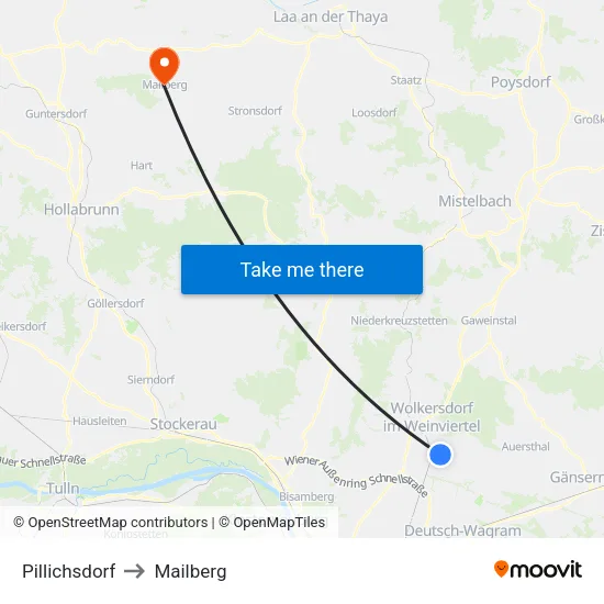 Pillichsdorf to Mailberg map