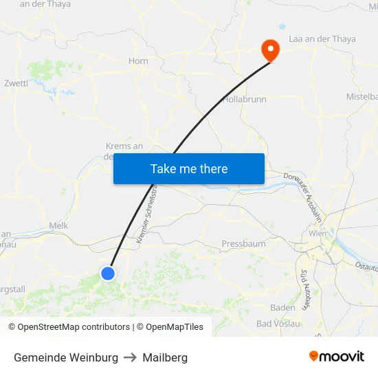 Gemeinde Weinburg to Mailberg map