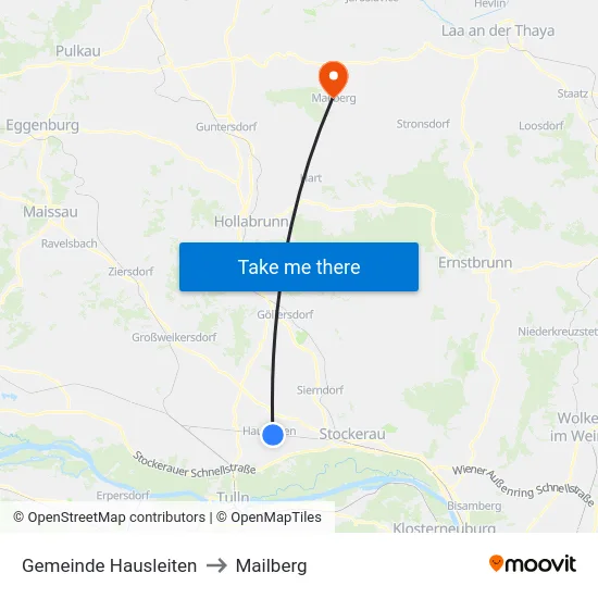 Gemeinde Hausleiten to Mailberg map